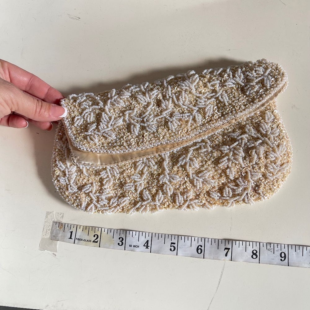Elegant Cream Beaded Clutch